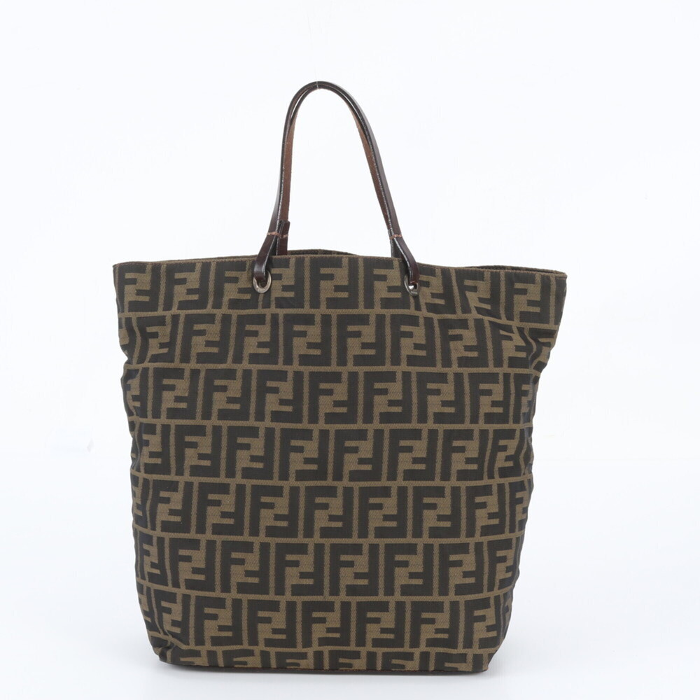 Fendi FF Zucca 26598 Leather Tote Bag Shoulder Handbag Brown Women's